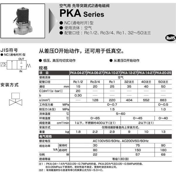 CKD喜開(kāi)理空氣用先導(dǎo)突跳式2通電磁閥PKA-10-27-C-3M-AC100V