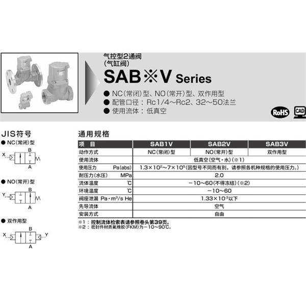 CKD喜開理氣控型2通閥（氣缸閥）SAB3V-8A-0B