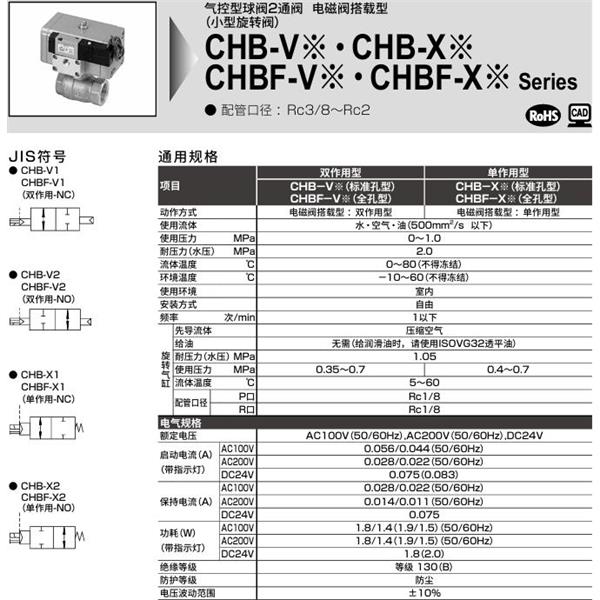 CKD喜開理氣控式球閥2?3通CHB-V2-15-OB-AC100V