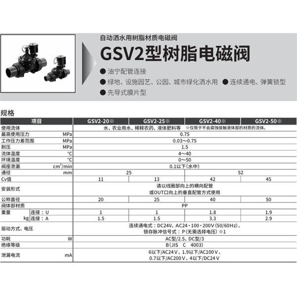 CKD喜開理自動灑水用樹脂制電磁閥GSV2-25-P-AC24V