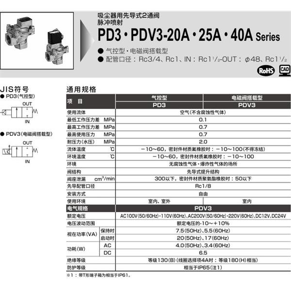 CKD喜開理脈沖噴射閥PDV3-25A-2E-AC100V