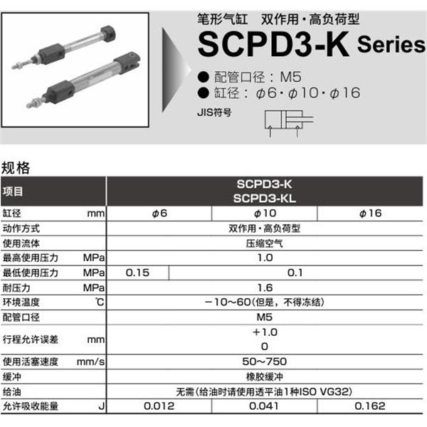 CKD喜開理筆形氣缸SCPD3-KL-LS-6-30-R-Y