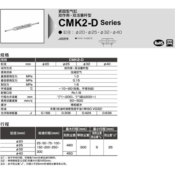 CKD喜開理緊固型氣缸DMK2-D-FA-20-100-T0H-R-JI