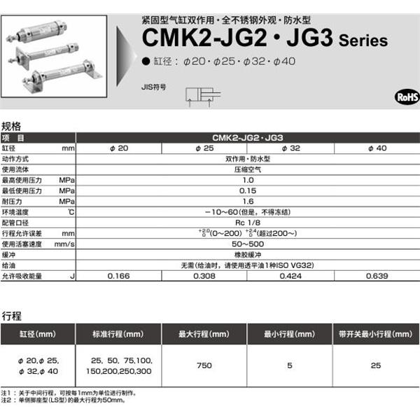 CKD喜開理緊固型氣缸CMK2-JG2-00-25-50-I