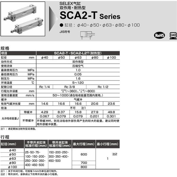 CKD喜開理SELEX氣缸SCA2-T-TE-50B-100-SI
