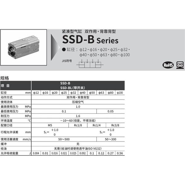 CKD喜開理超級緊湊型氣缸SSD-BL1-16-5-T0H-R-N-10-T0H-R-N-I