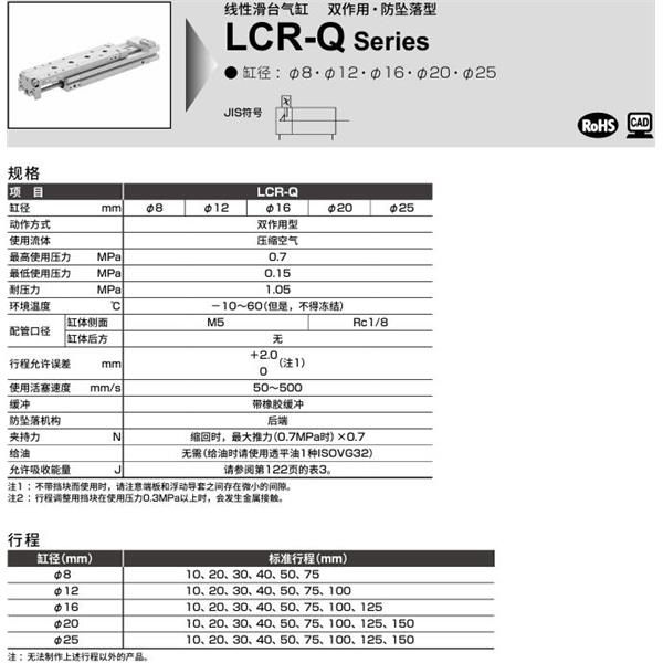 CKD喜開理線性滑臺氣缸LCR-Q-16-125-F2H1-R-S202DTBL